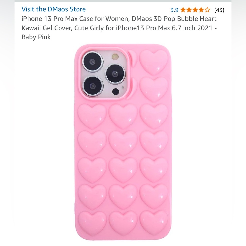 Iphone 13 Pro Max pink 3D bubble heart phone case